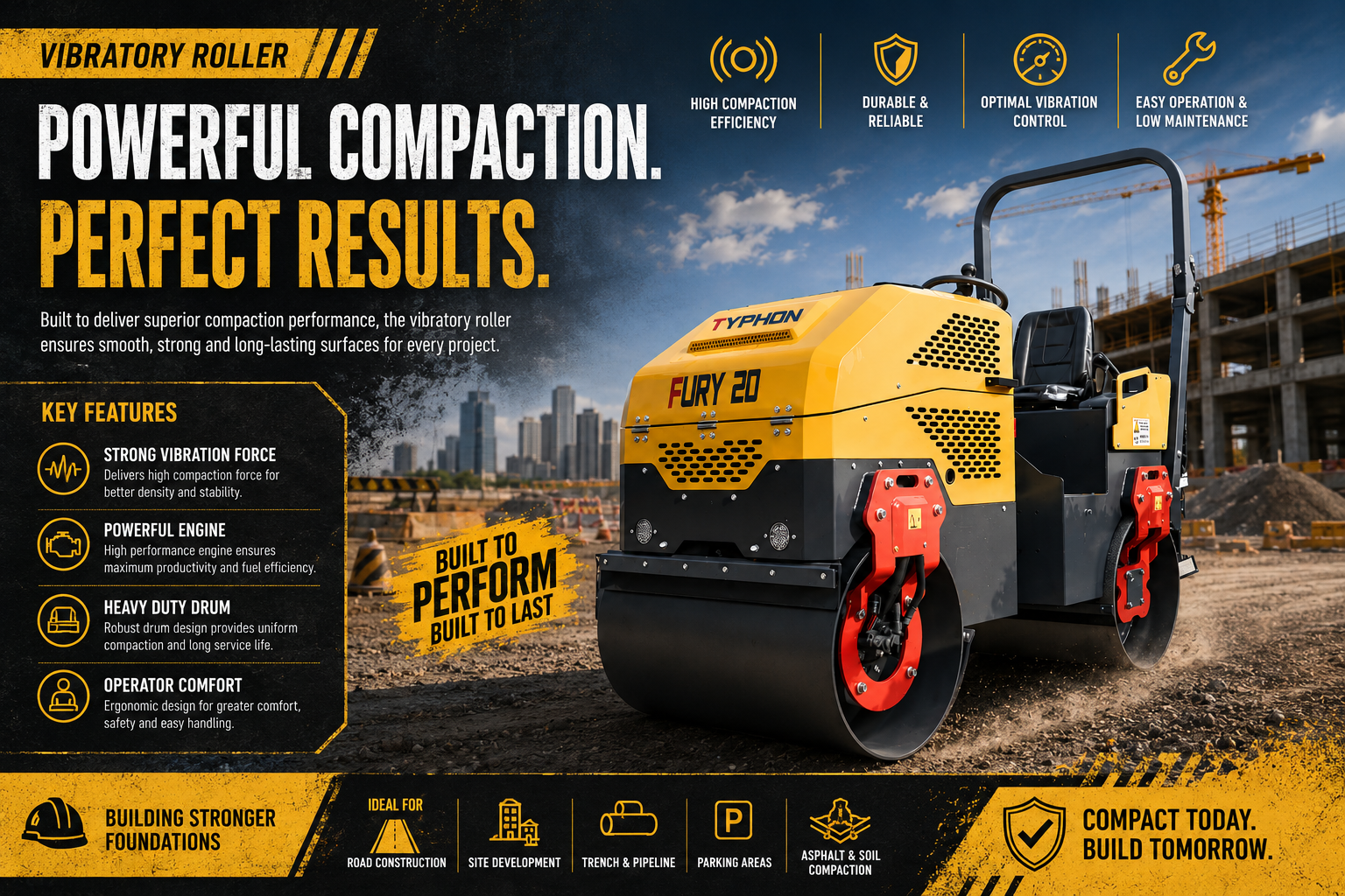 Heavy road roller construction machinery