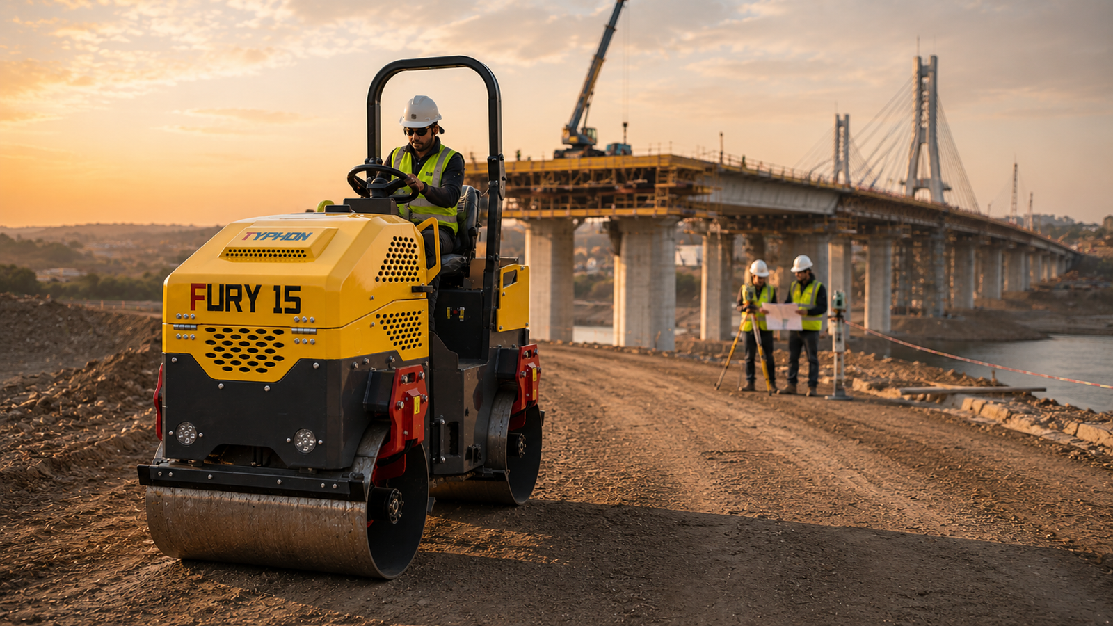 bridge constructor with roller compactor
