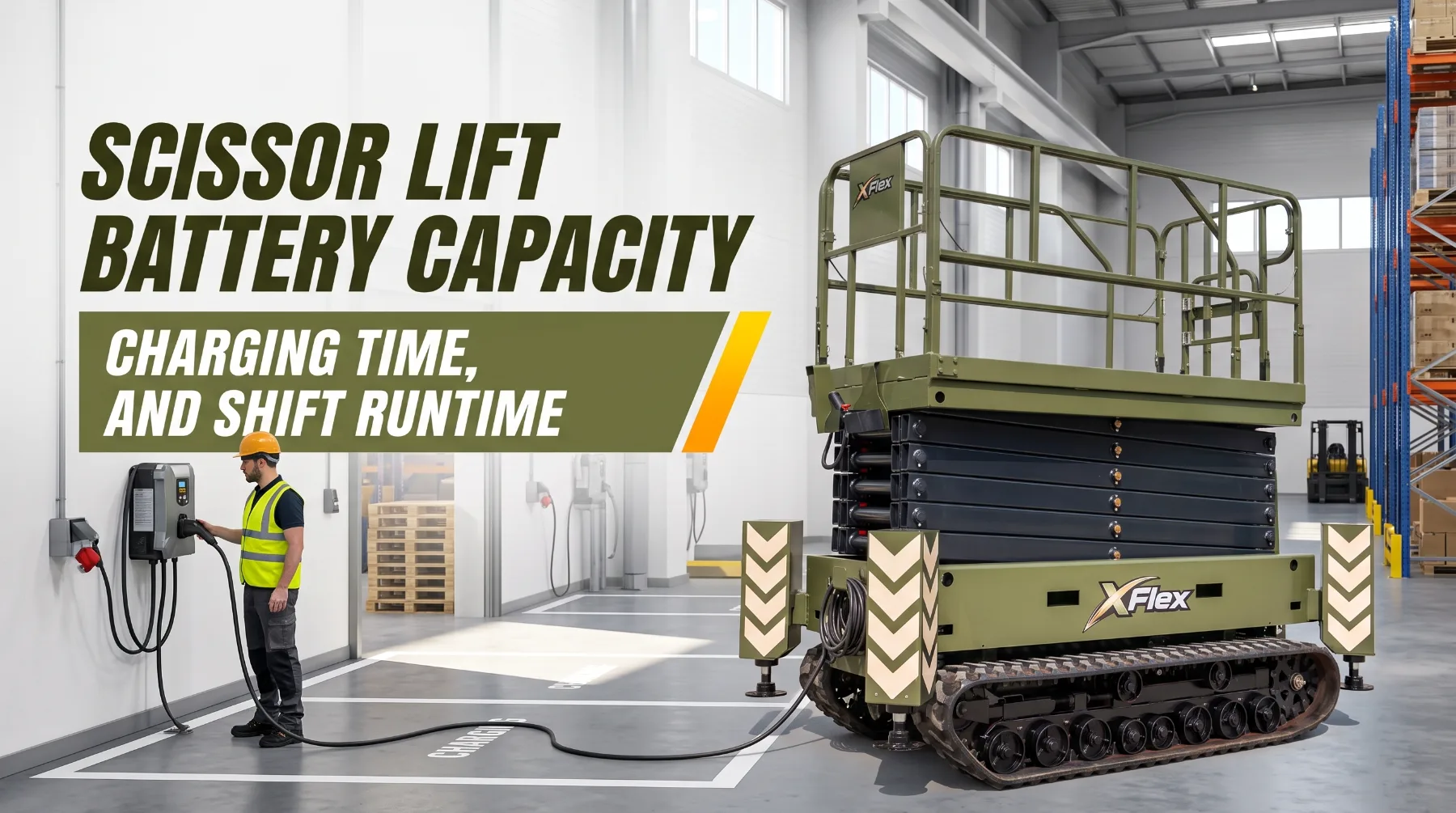 Scissor Lift Battery Capacity, Charging Time, and Shift Runtime